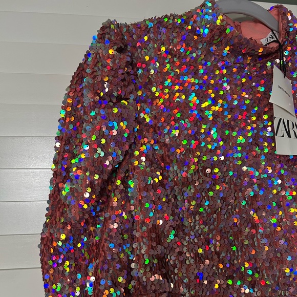 Zara Pink Sequin Long Sleeve Dress - Picture 6 of 8